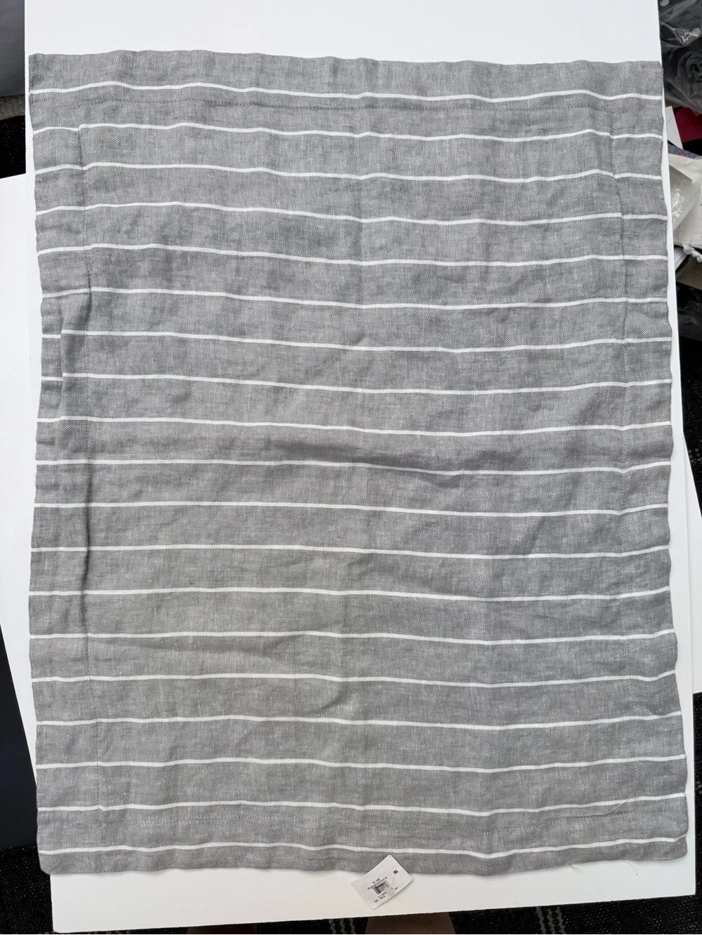 POTTERY BARN Belgian Flax Linen Striped King Sham - Gray & White